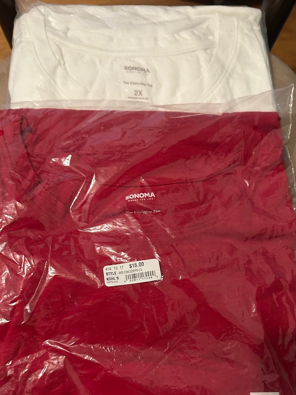 NWT 2 Sonoma Everyday Tee Long Sleeve White and Red size 2X